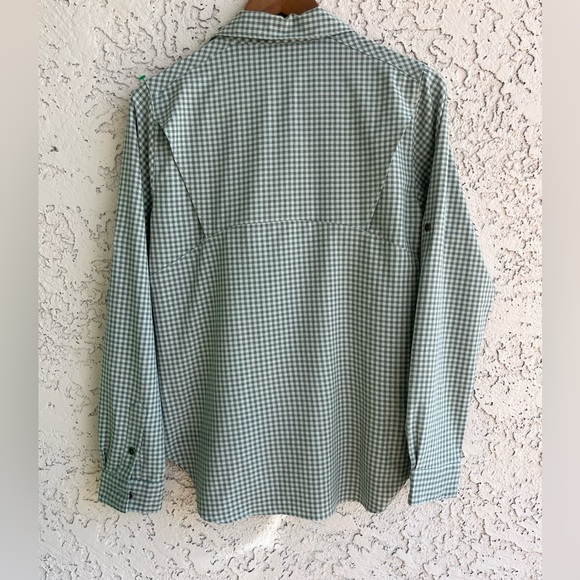 COLUMBIA Green Plaid Button-Down, Omni-Shade Sun Protection Long Sleeve W Small - Picture 10 of 13
